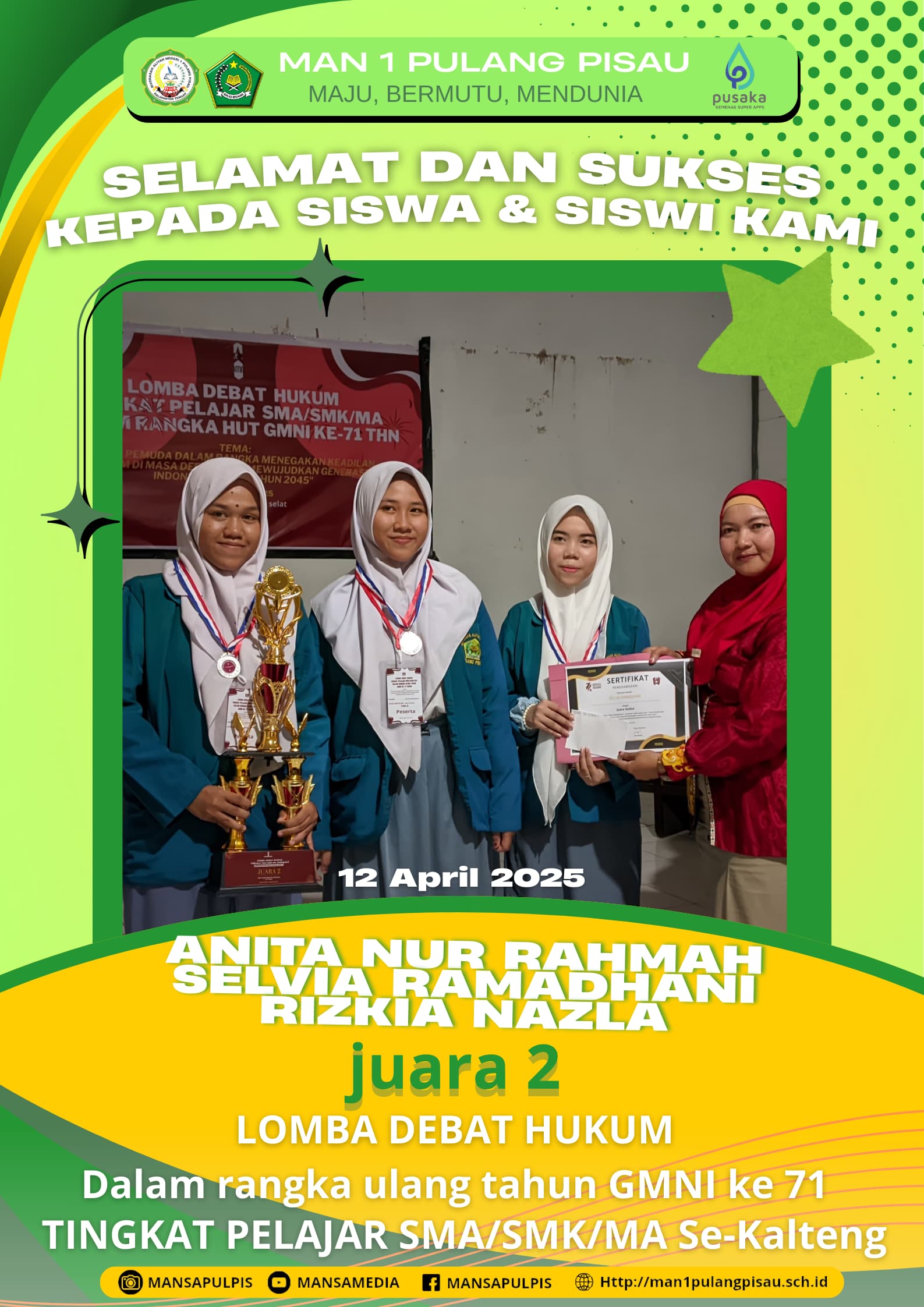 SELVIA RAMADHANI DKK BERHASIL MERAIH JUARA 2 LOMBA DEBAT HUKUM